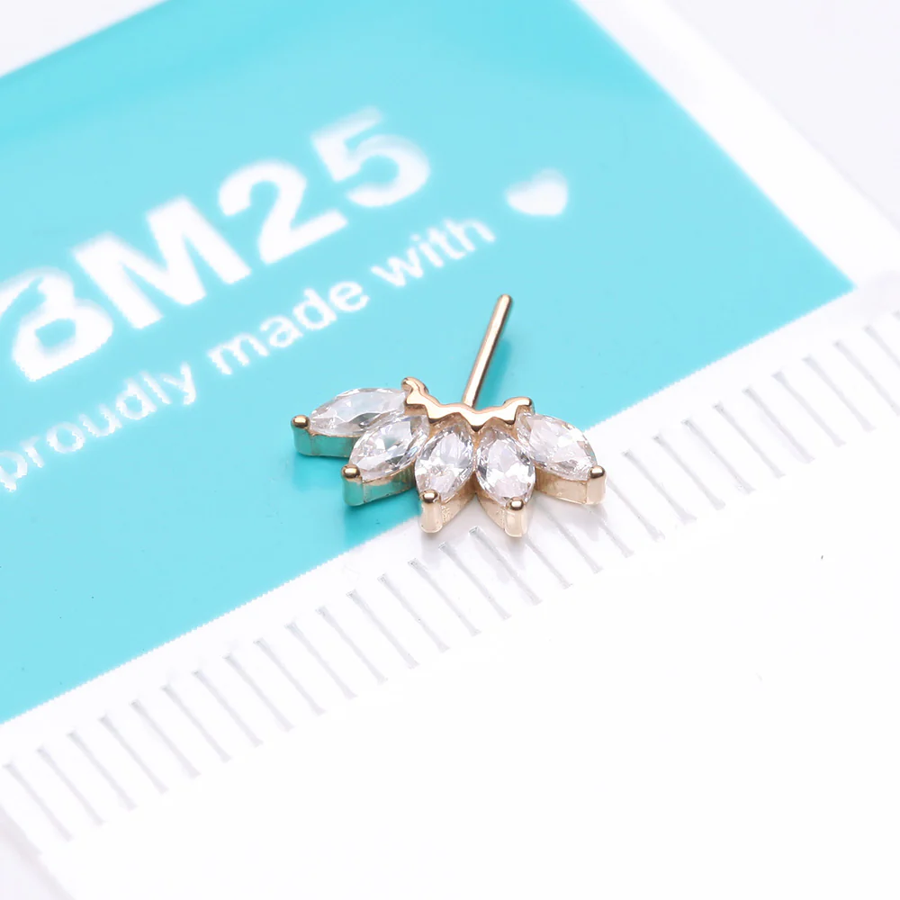 14 Karat Gold OneFit Threadless Brilliant Marquise Sparkle Flower Front Facing Part - Image 3