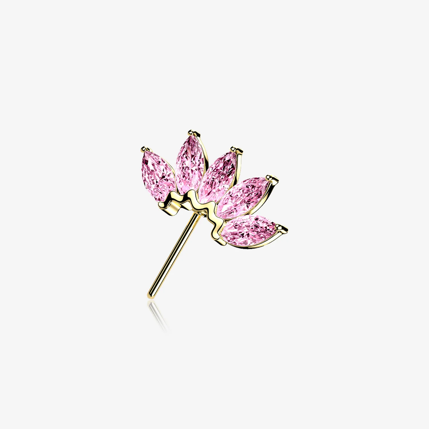 14 Karat Gold OneFit Threadless Brilliant Marquise Sparkle Flower Front Facing Part