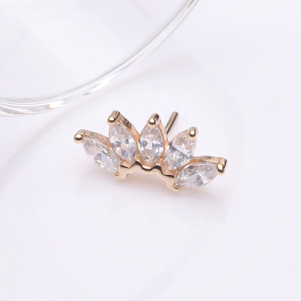 14 Karat Gold OneFit Threadless Brilliant Marquise Sparkle Flower Top Part - Image 3