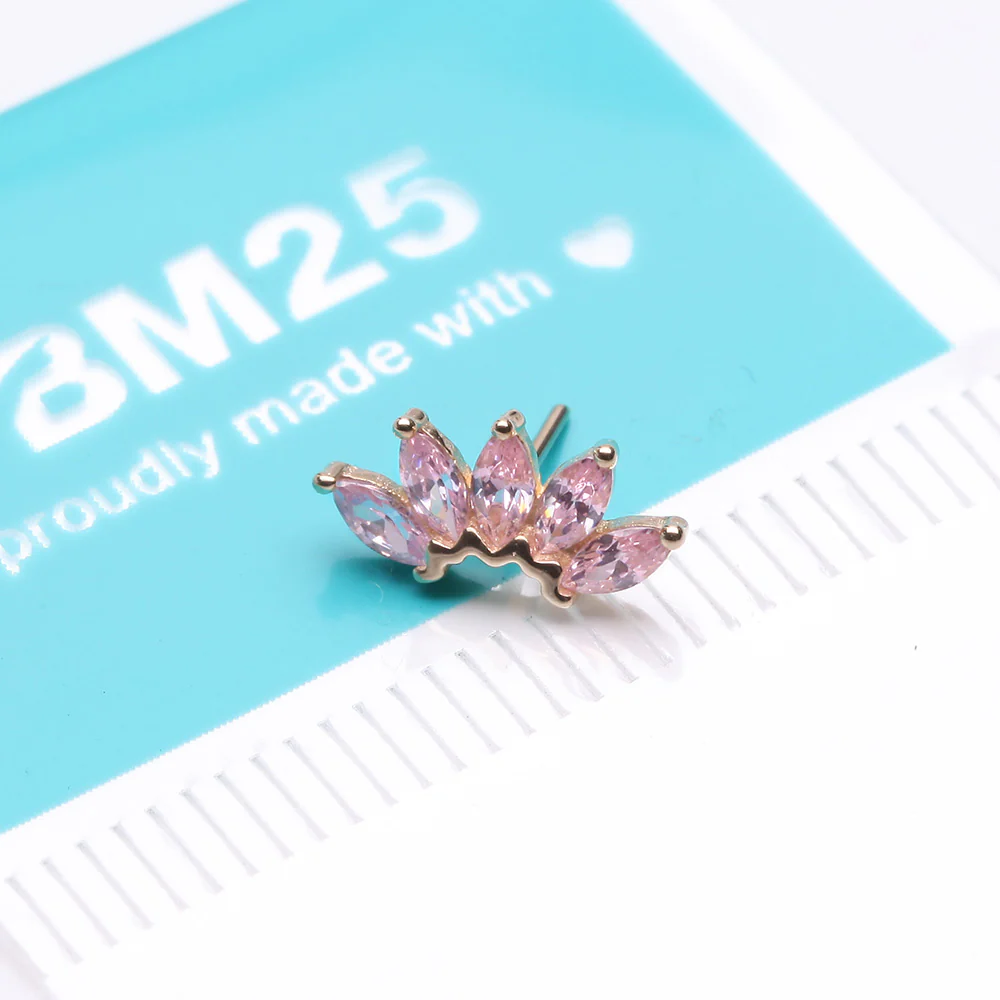14 Karat Gold OneFit Threadless Brilliant Marquise Sparkle Flower Top Part - Image 4
