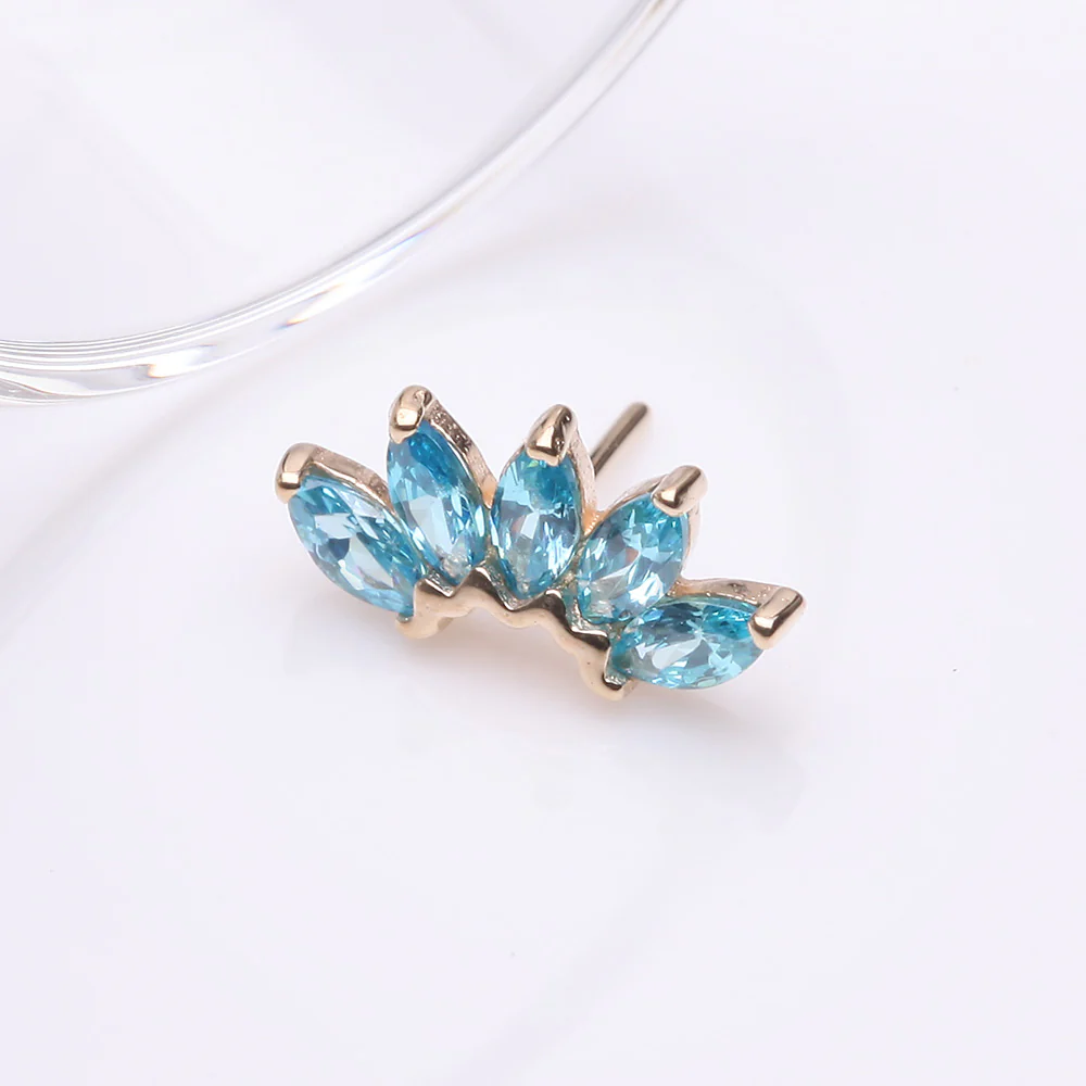 14 Karat Gold OneFit Threadless Brilliant Marquise Sparkle Flower Top Part - Image 3