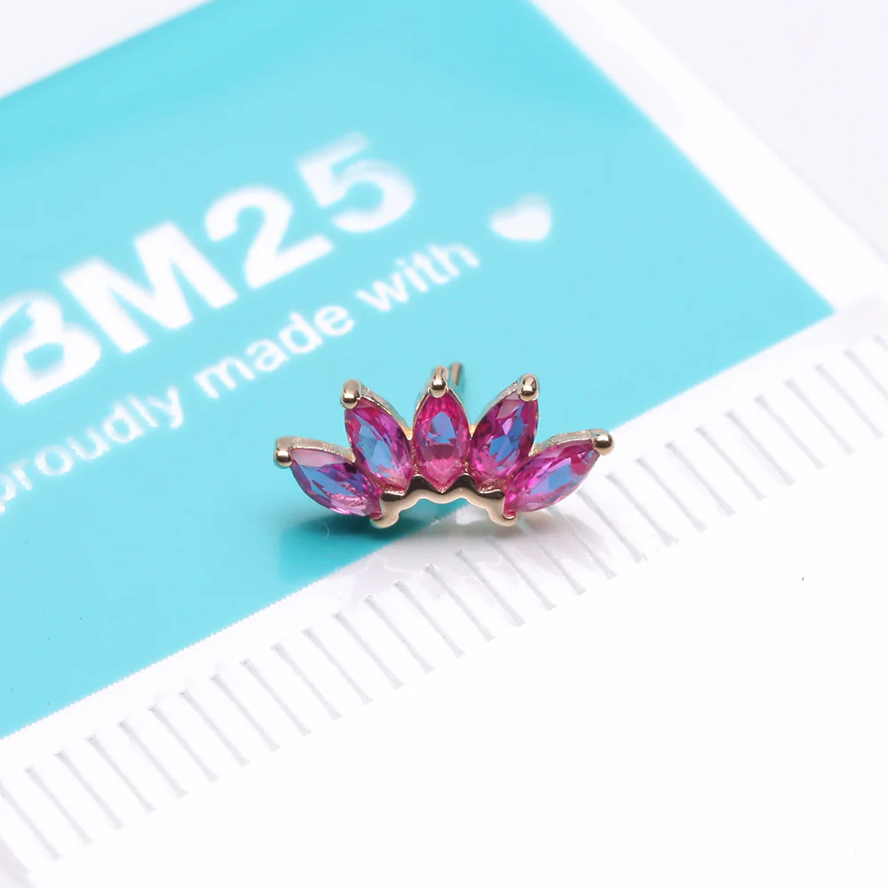 14 Karat Gold OneFit Threadless Brilliant Marquise Sparkle Flower Top Part - Image 4