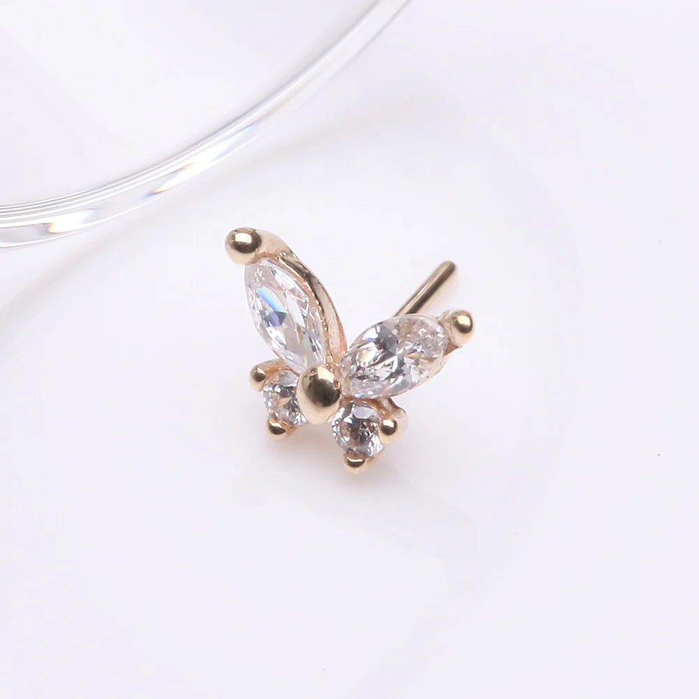 14 Karat Gold OneFit Threadless Dainty Butterfly Sparkle Top Part - Image 3
