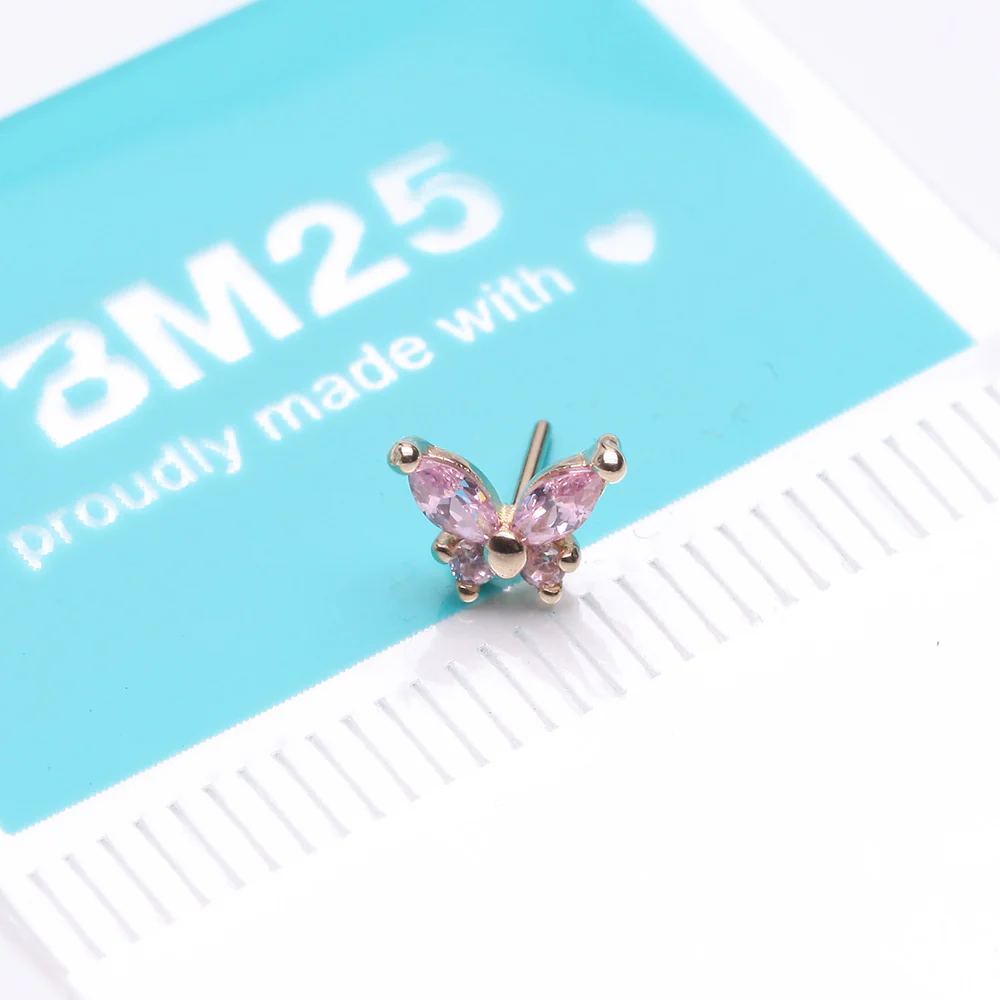 14 Karat Gold OneFit Threadless Dainty Butterfly Sparkle Top Part - Image 4