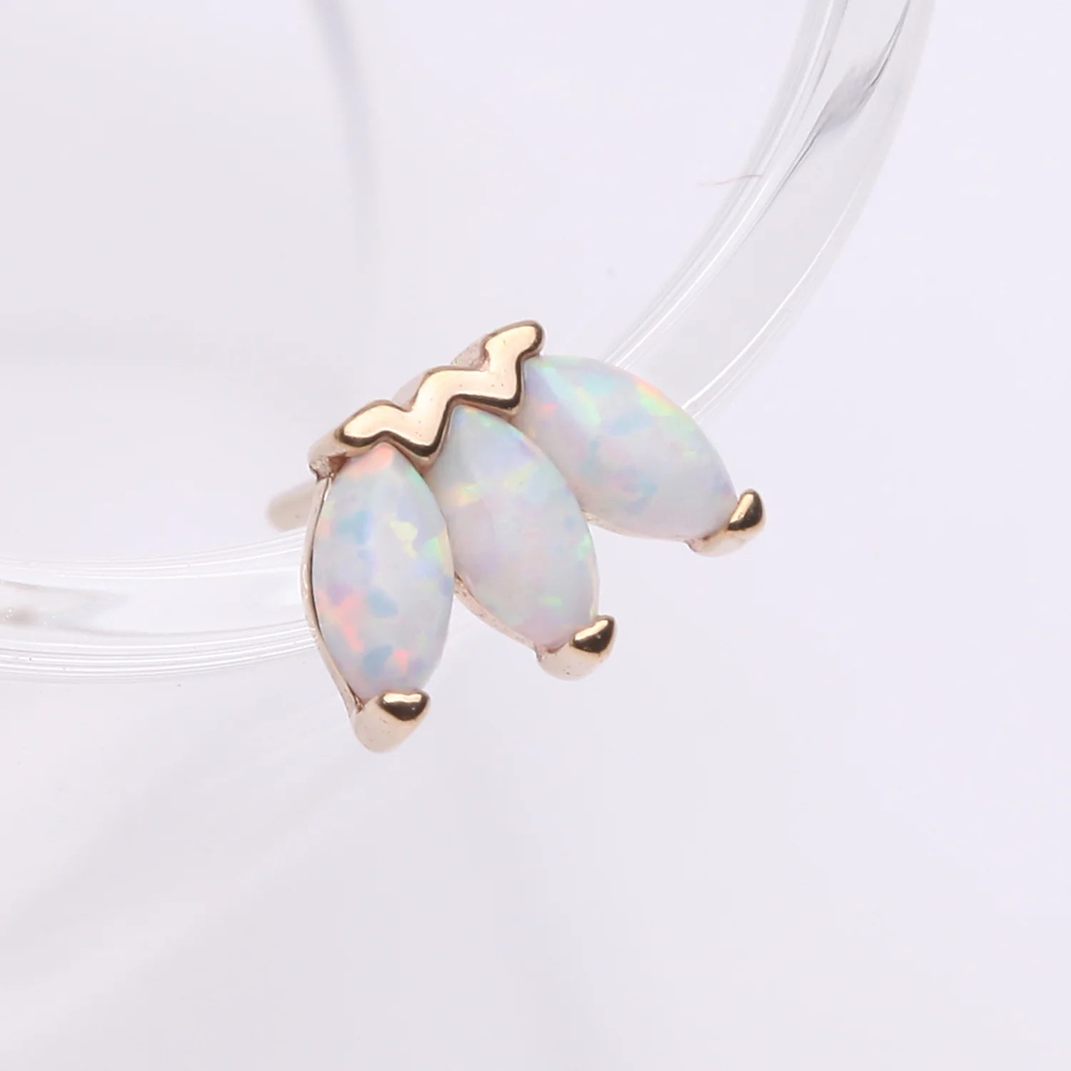 14 Karat Gold OneFit Threadless Triple Marquise Fire Opal Flower Top Part - Image 2