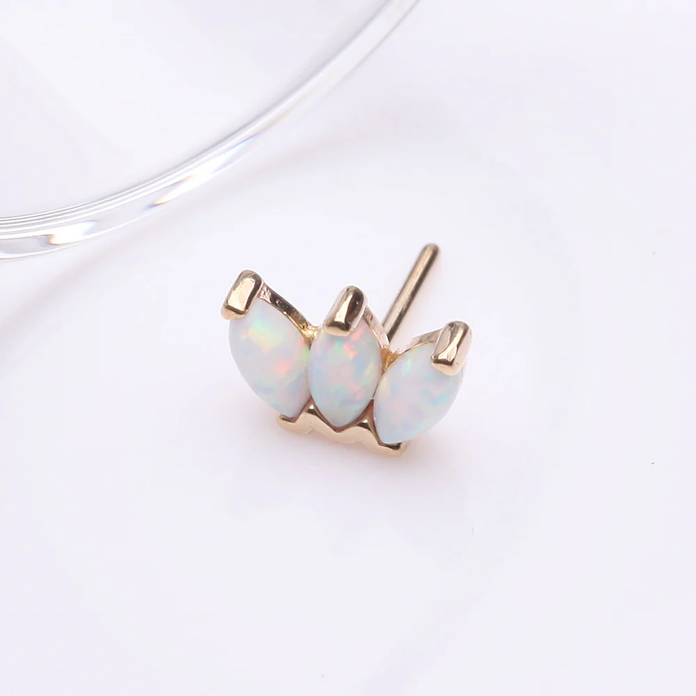 14 Karat Gold OneFit Threadless Triple Marquise Fire Opal Flower Top Part - Image 3