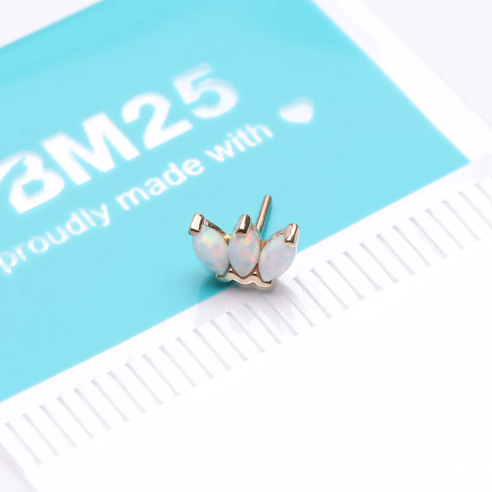 14 Karat Gold OneFit Threadless Triple Marquise Fire Opal Flower Top Part - Image 4