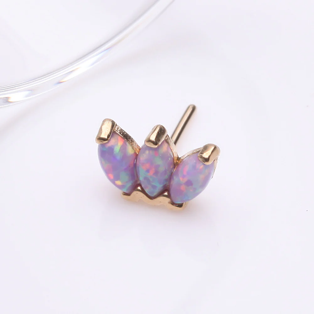 14 Karat Gold OneFit Threadless Triple Marquise Fire Opal Flower Top Part - Image 3