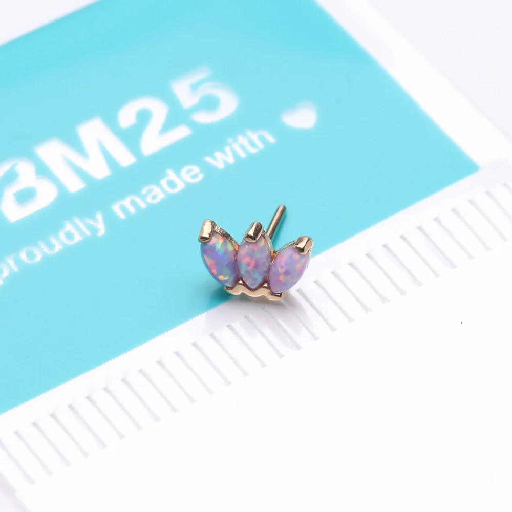 14 Karat Gold OneFit Threadless Triple Marquise Fire Opal Flower Top Part - Image 4