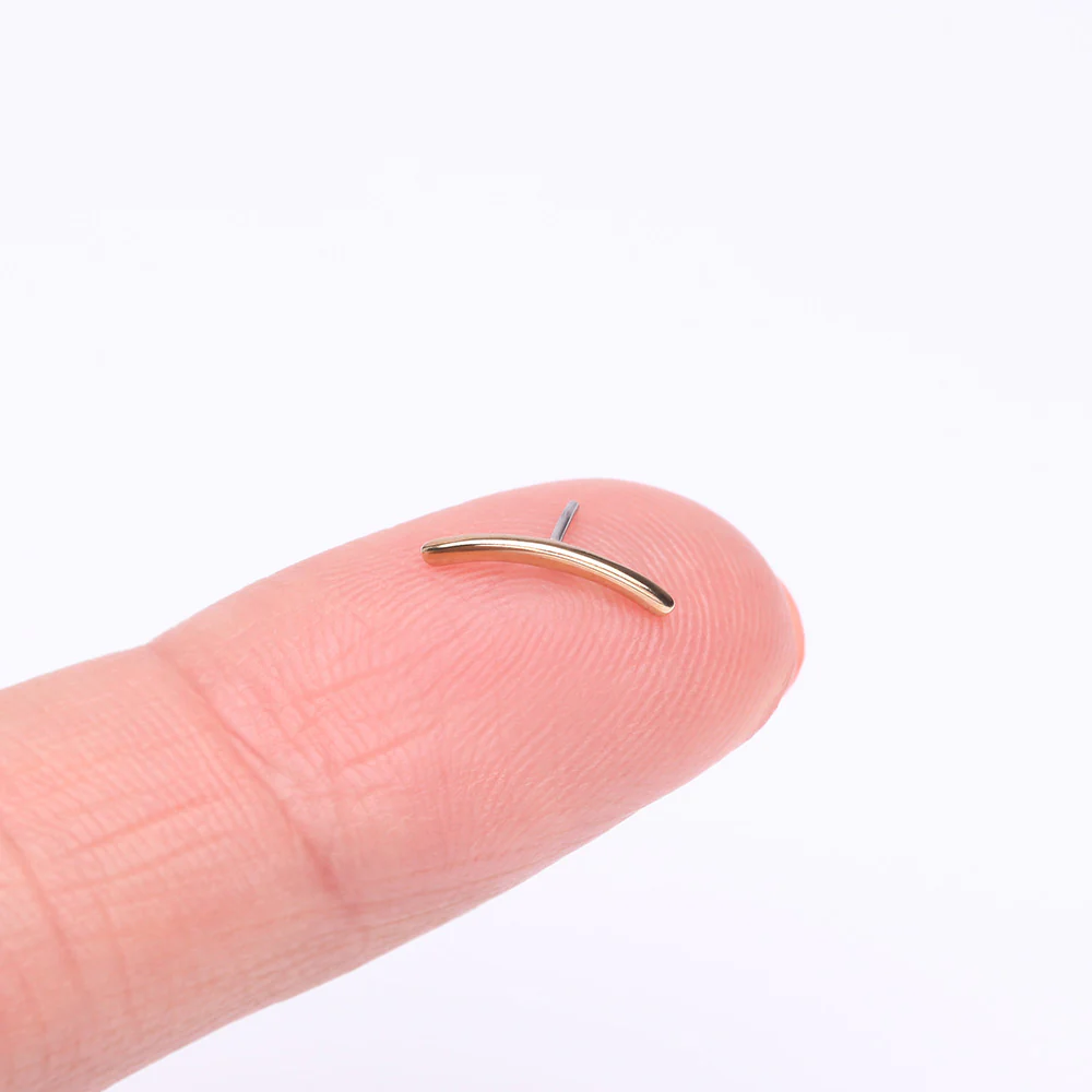 14 Karat Gold OneFit Threadless Simple Curved Bar Top Part - Image 4