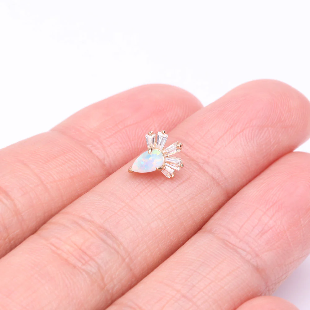 14 Karat Gold OneFit Threadless Teardrop Fire Opal Sparkle Rays Top Part - Image 3