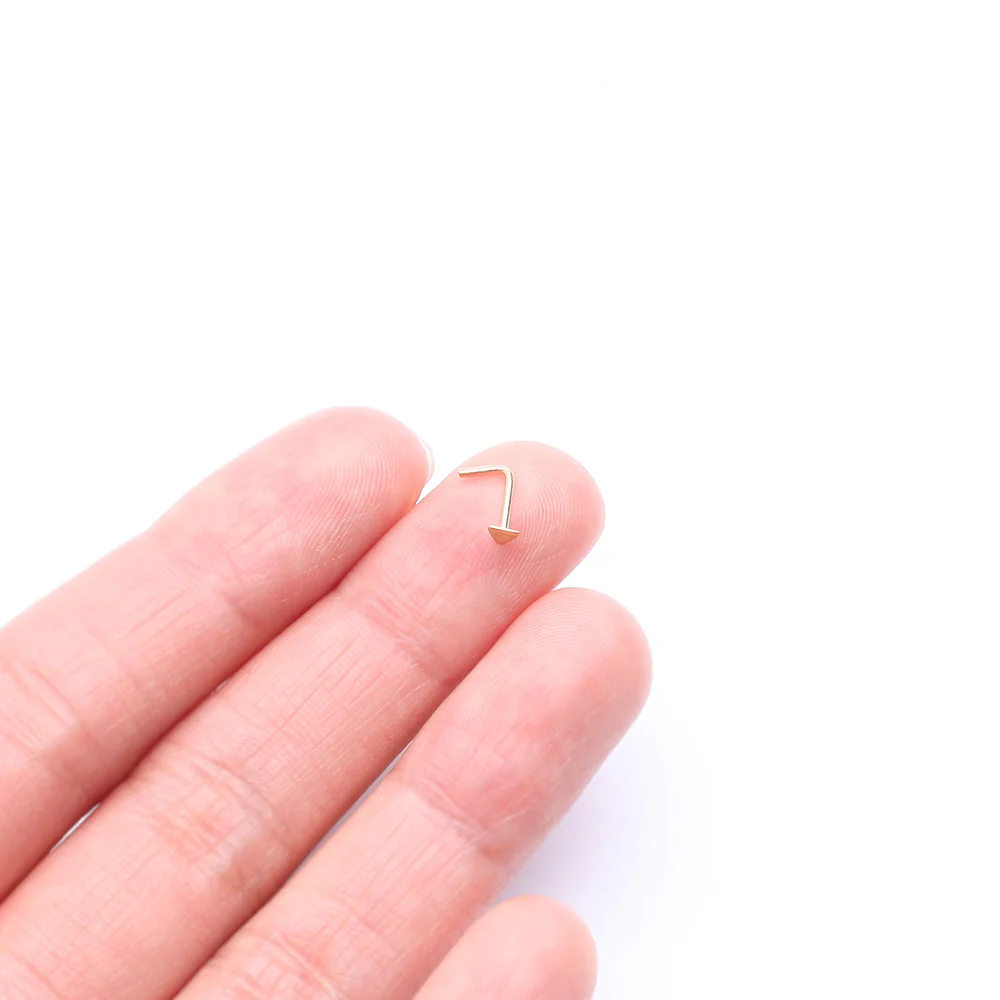 14 Karat Gold Triangle Plate Top L-Shaped Nose Ring - Image 3