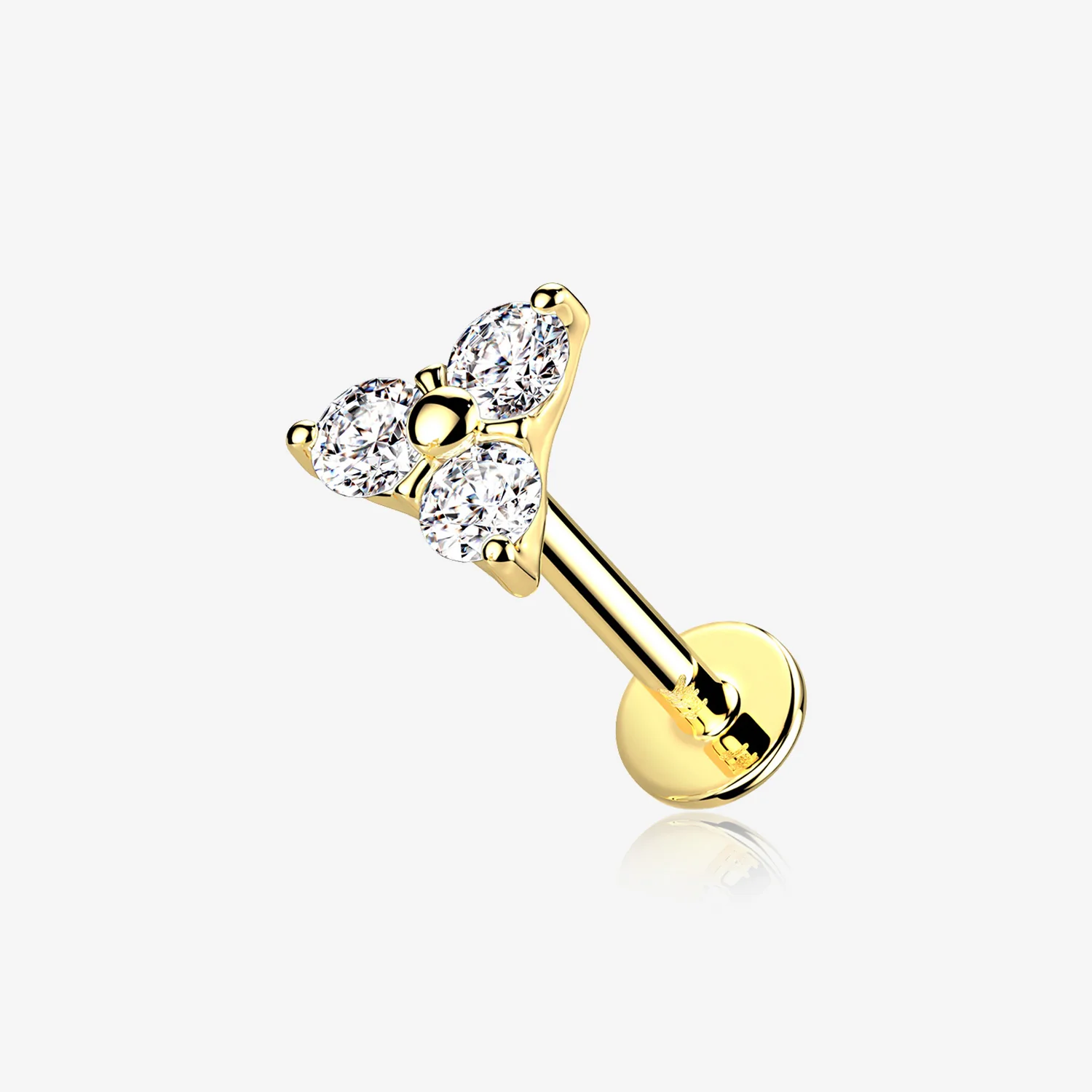 14 Karat Gold OneFit Threadless Trinity Sparkle Flat Back Stud Labret