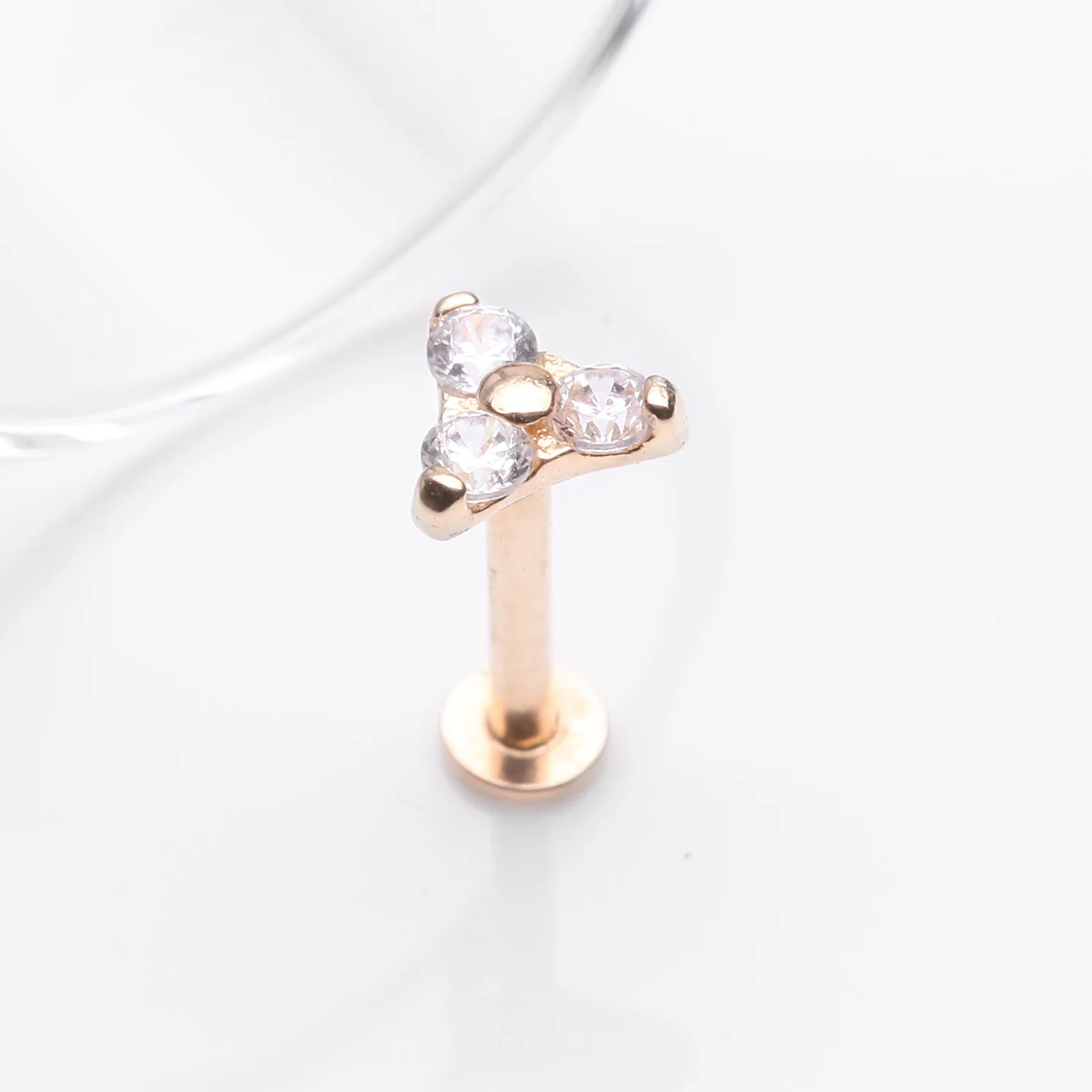 14 Karat Gold OneFit Threadless Trinity Sparkle Flat Back Stud Labret - Image 2