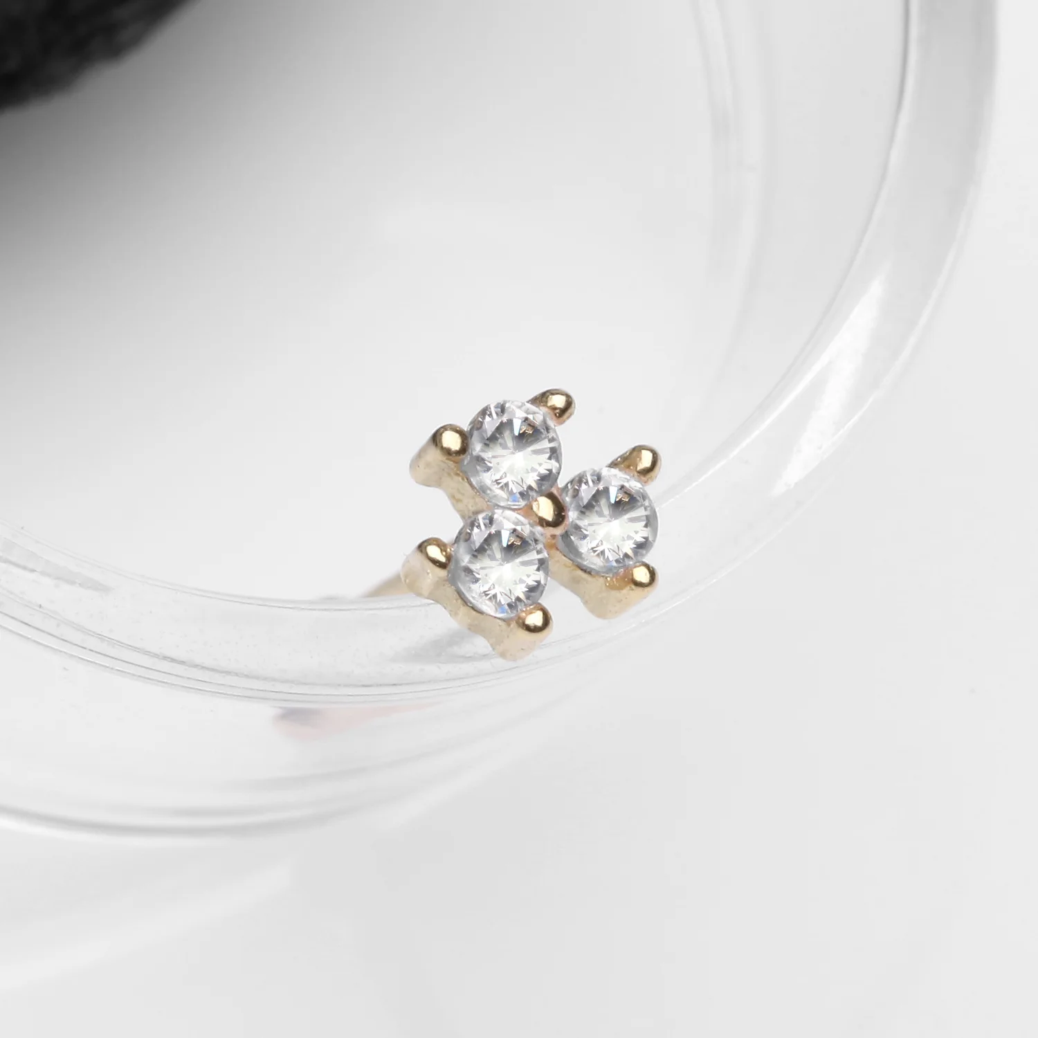 14 Karat Gold Trinity Sparkles Prong Set Nose Stud Ring - Image 2