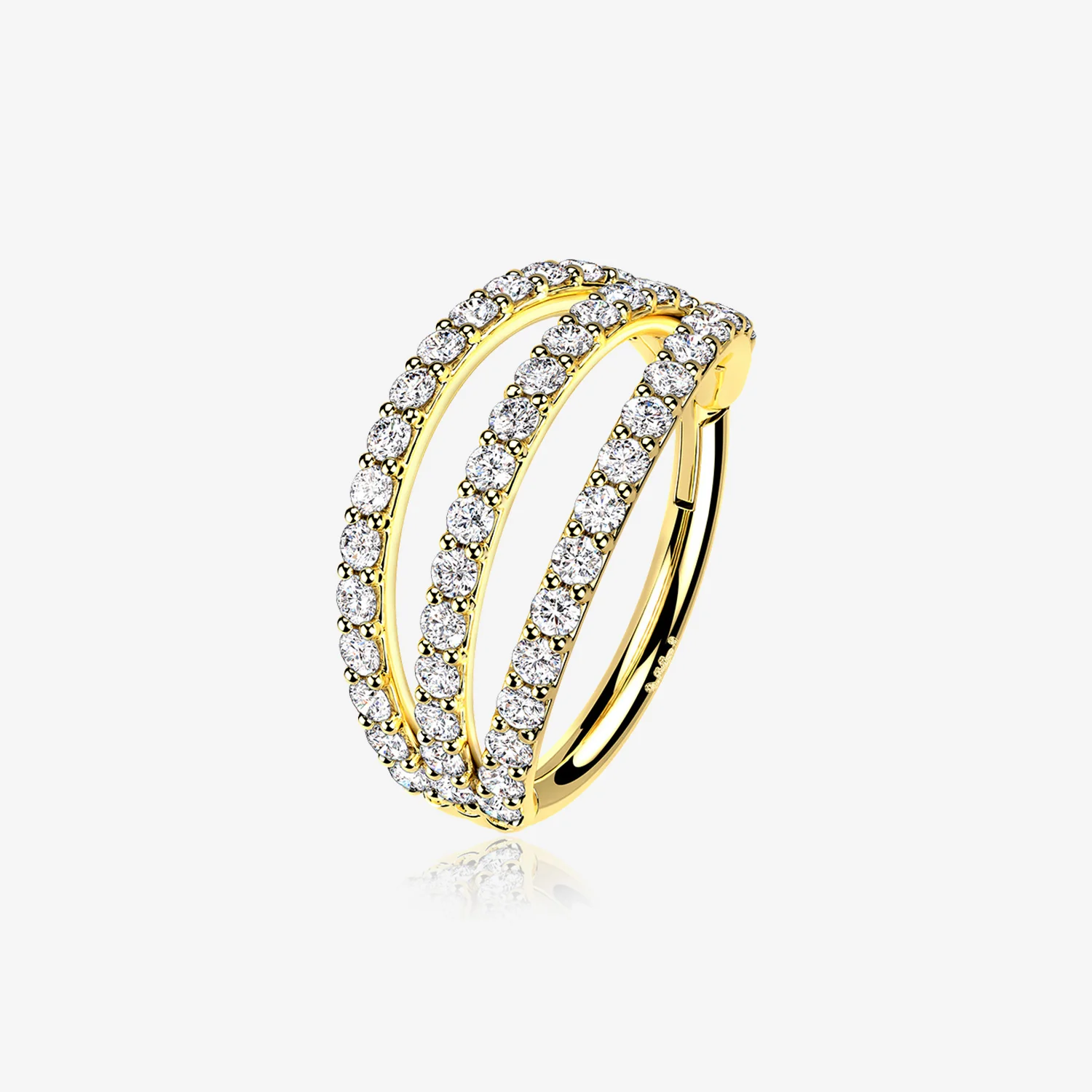 14 Karat Gold Triple Hoop Sparkle Rows Seamless Clicker Hoop Ring