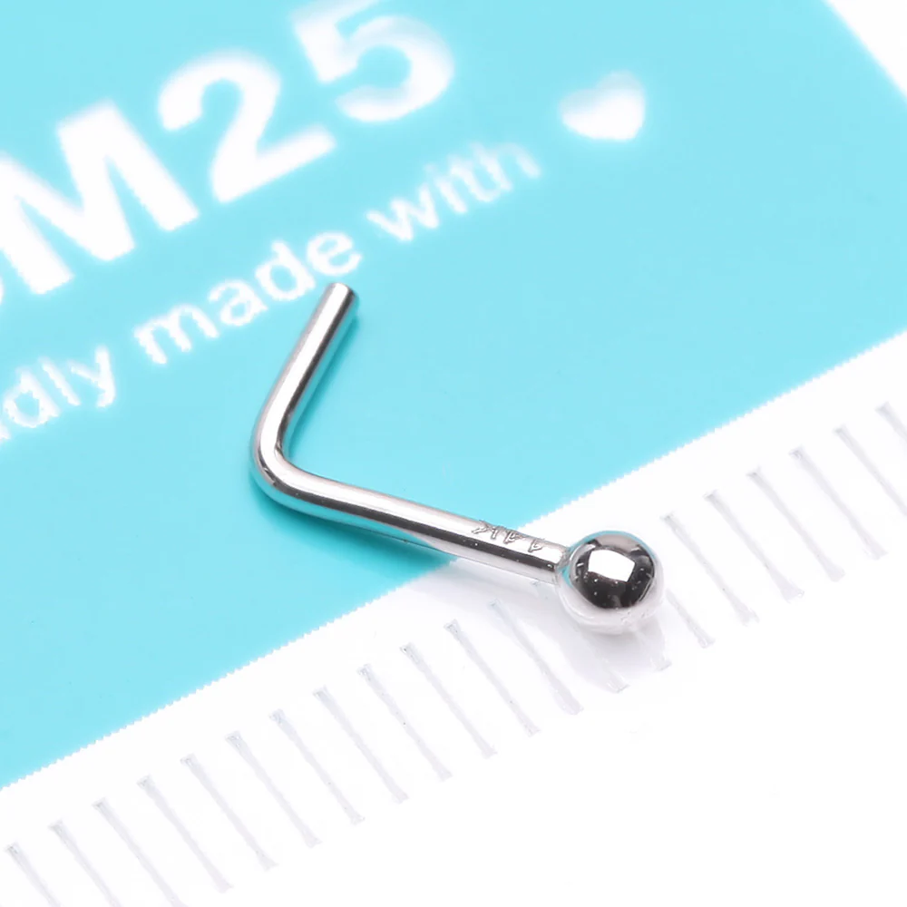 14 Karat White Gold Ball Top L-Shaped Nose Ring - Image 5
