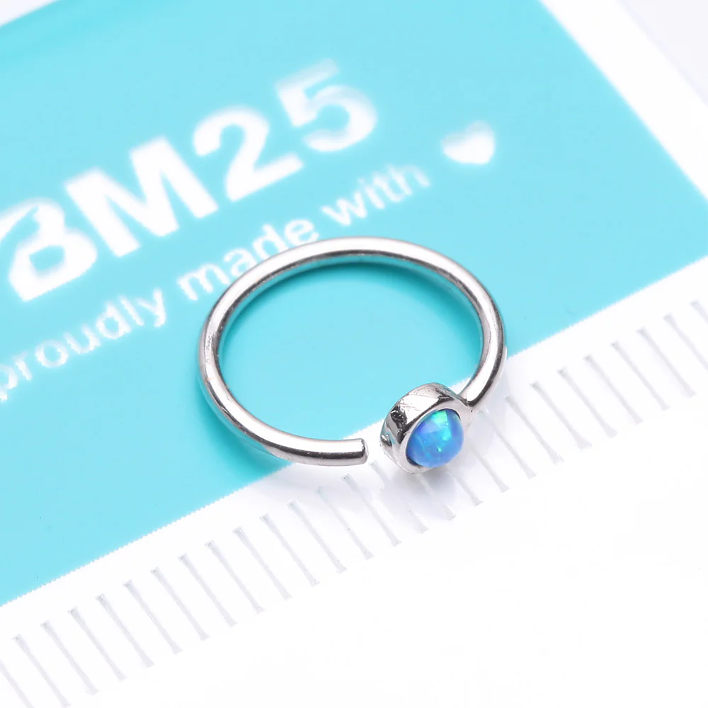 14 Karat White Gold Bezel Set Fire Opal Bendable Hoop Ring - Image 5