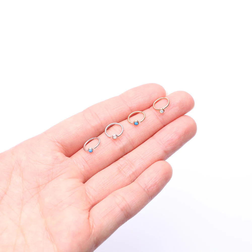 14 Karat White Gold Bezel Set Fire Opal Bendable Hoop Ring - Image 4