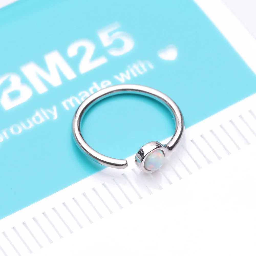 14 Karat White Gold Bezel Set Fire Opal Bendable Hoop Ring - Image 5