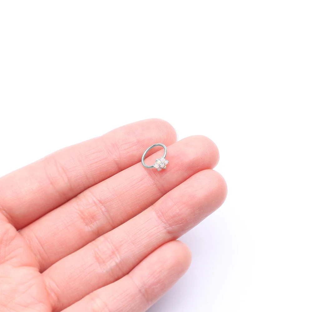 14 Karat White Gold Brilliant Fire Opal Spring Flower Bendable Hoop Ring - Image 3