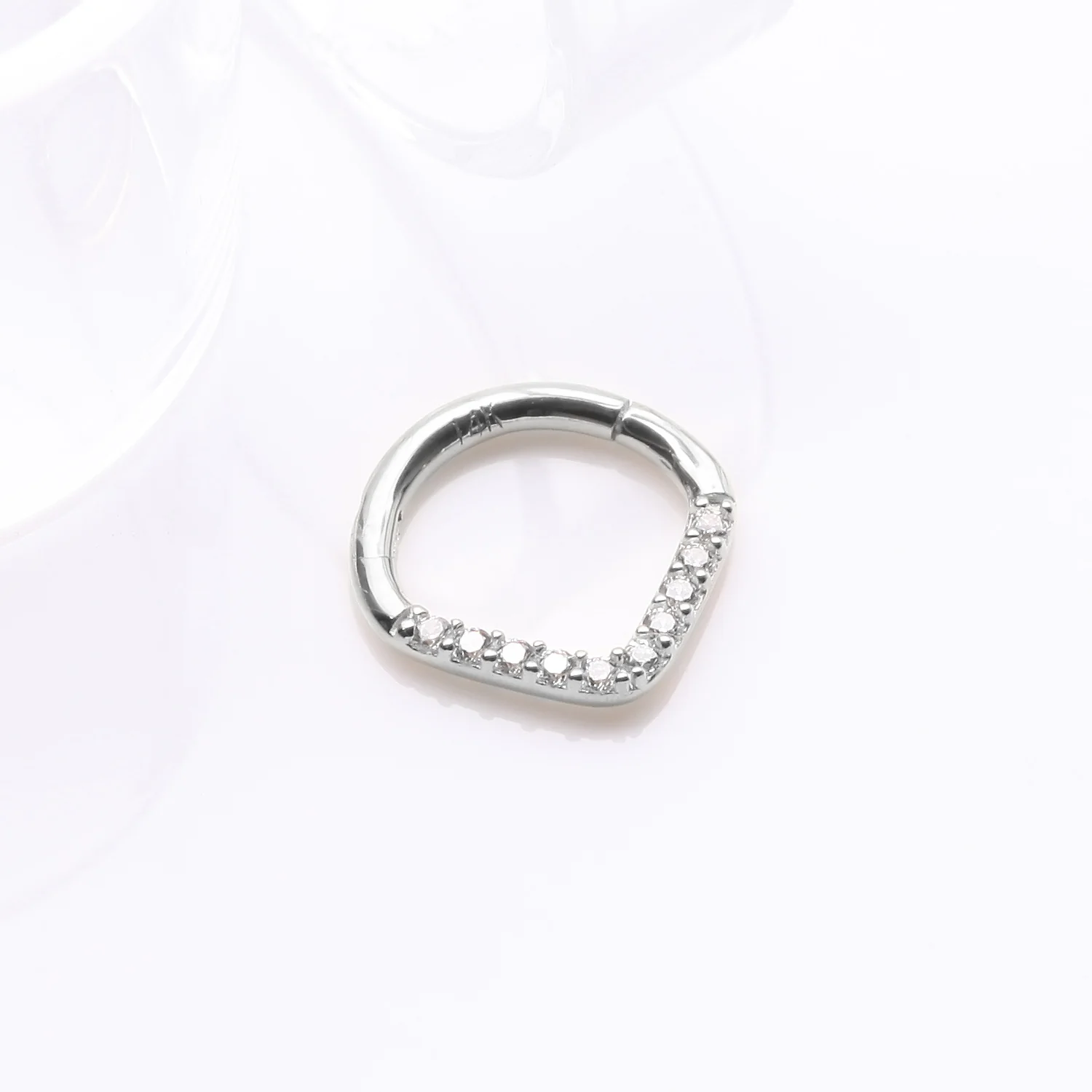 14 Karat White Gold Brilliant Sparkle Chevron Clicker Hoop Ring - Image 2
