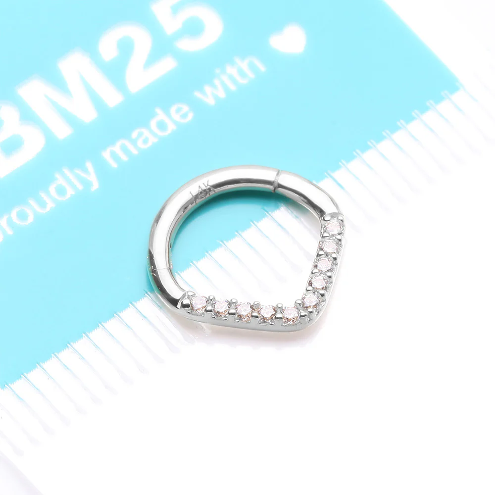 14 Karat White Gold Brilliant Sparkle Chevron Clicker Hoop Ring - Image 4