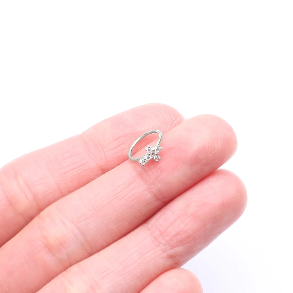 14 Karat White Gold Brilliant Sparkle Cross Bendable Hoop Ring - Image 3