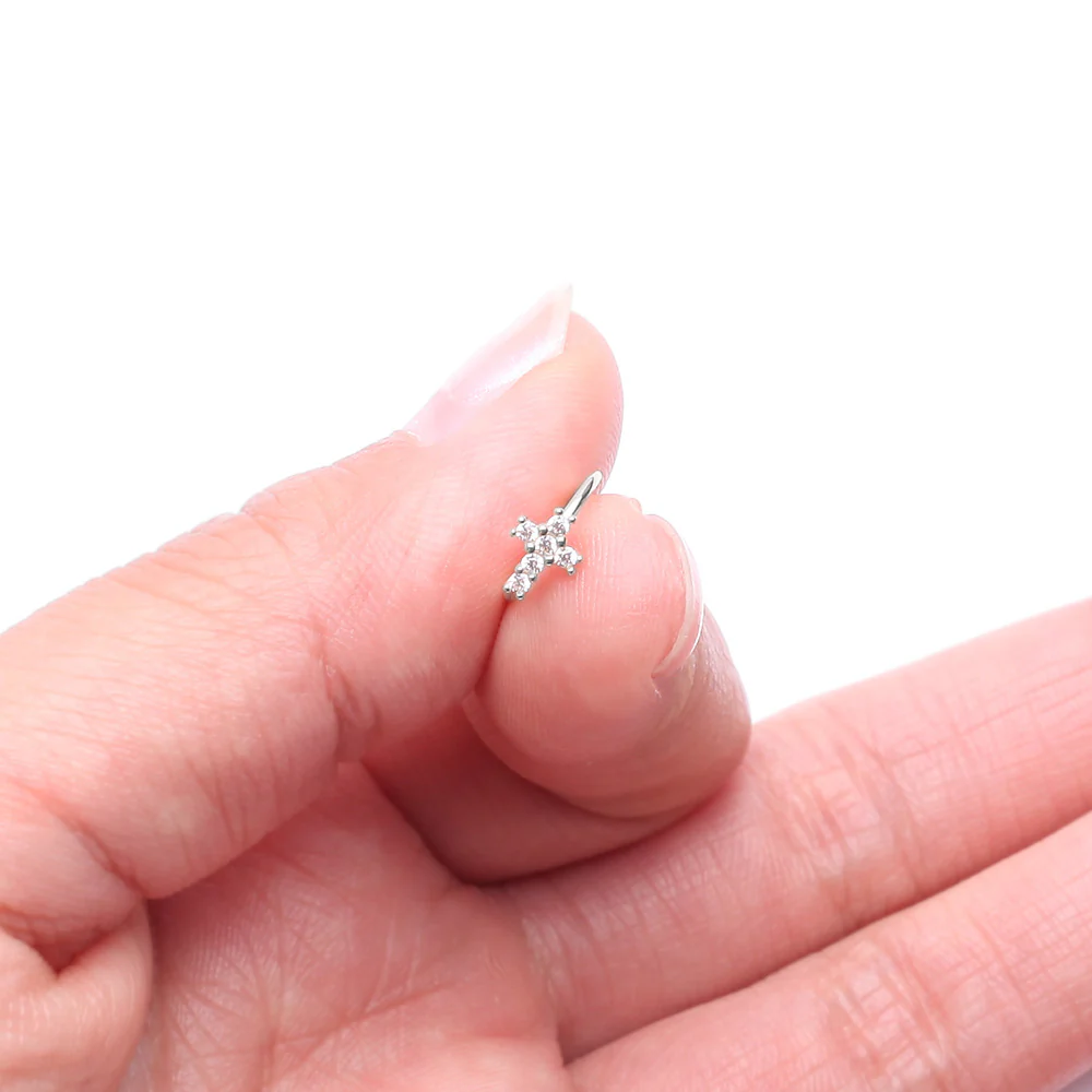 14 Karat White Gold Brilliant Sparkle Cross Bendable Hoop Ring - Image 4