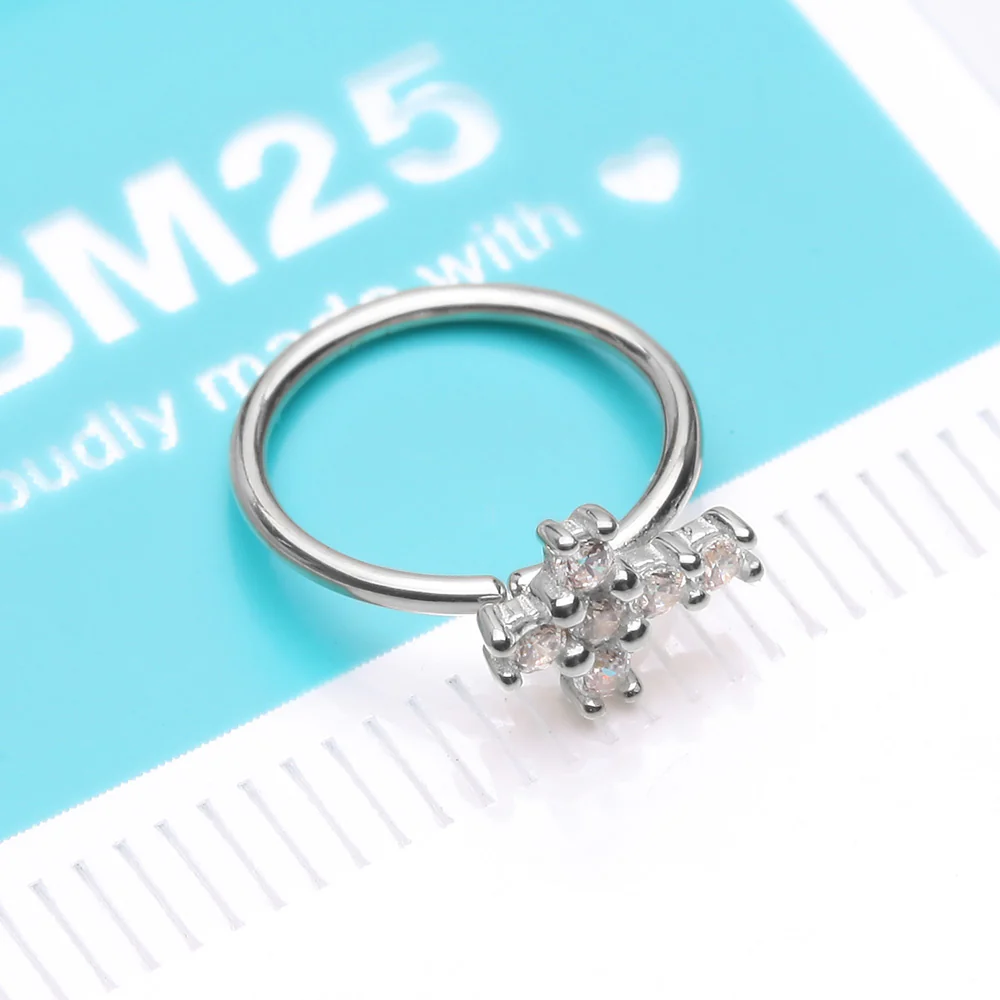 14 Karat White Gold Brilliant Sparkle Cross Bendable Hoop Ring - Image 5