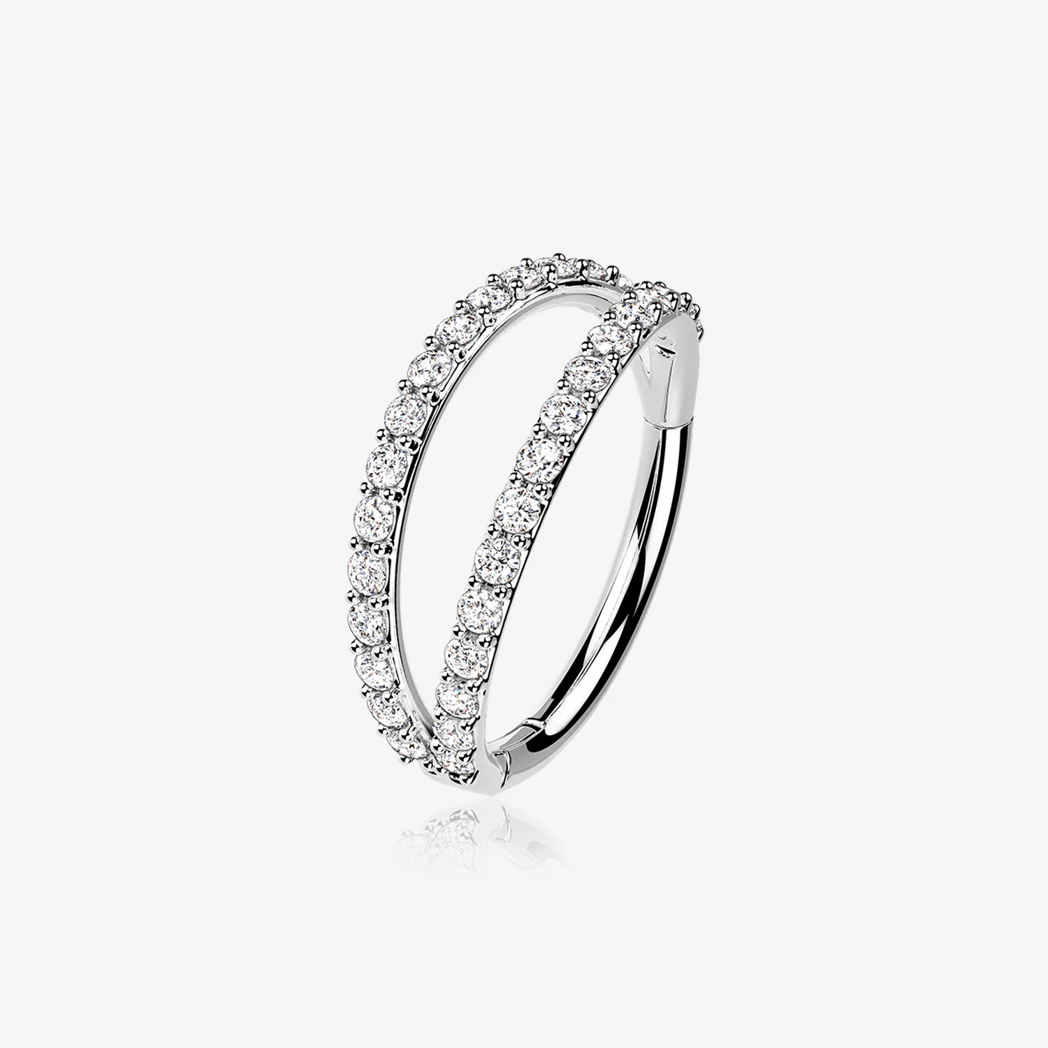 14 Karat White Gold Brilliant Sparkle Double Hoop Seamless Clicker Hoop Ring