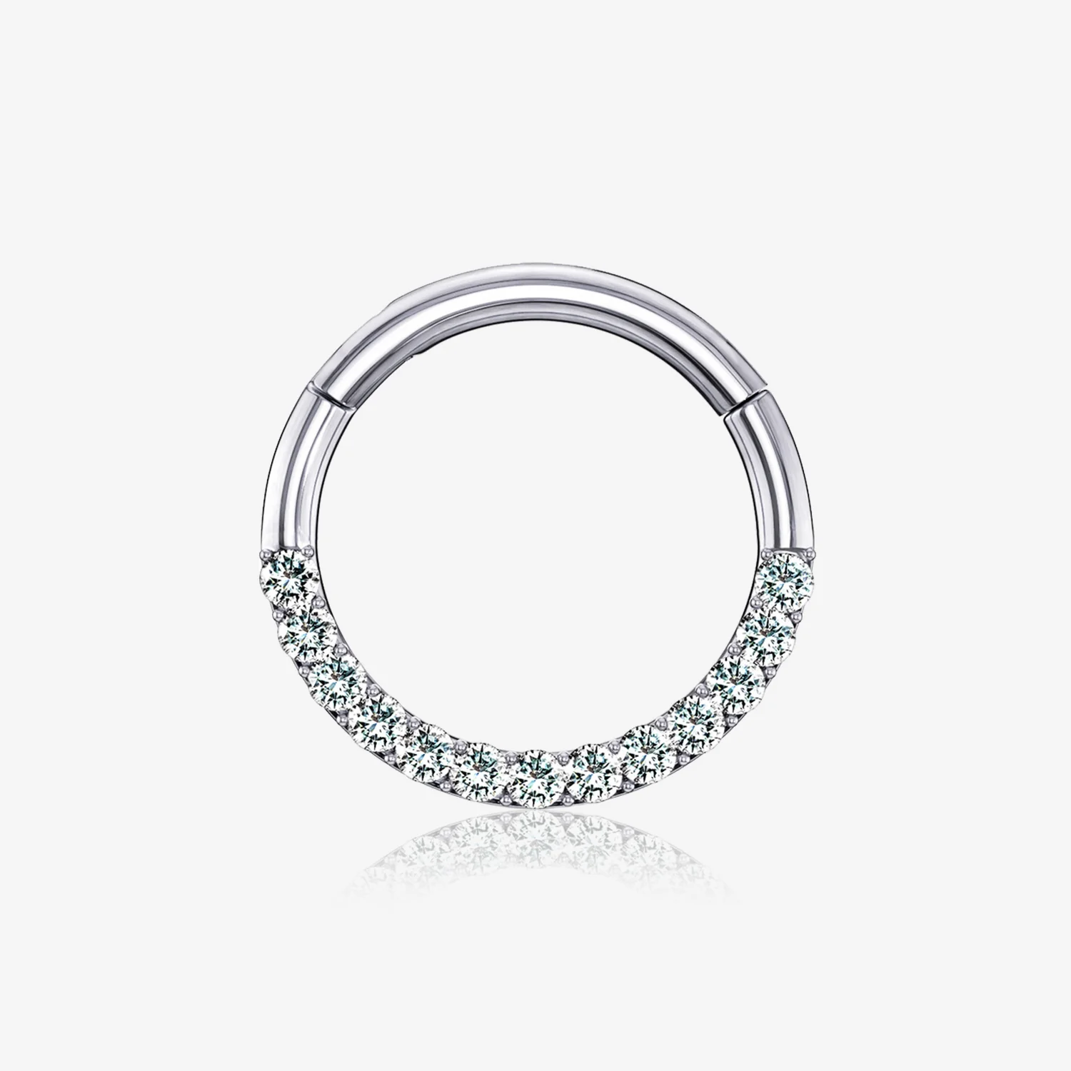 14 Karat White Gold Brilliant Sparkle Gems Front Lined Clicker Hoop Ring