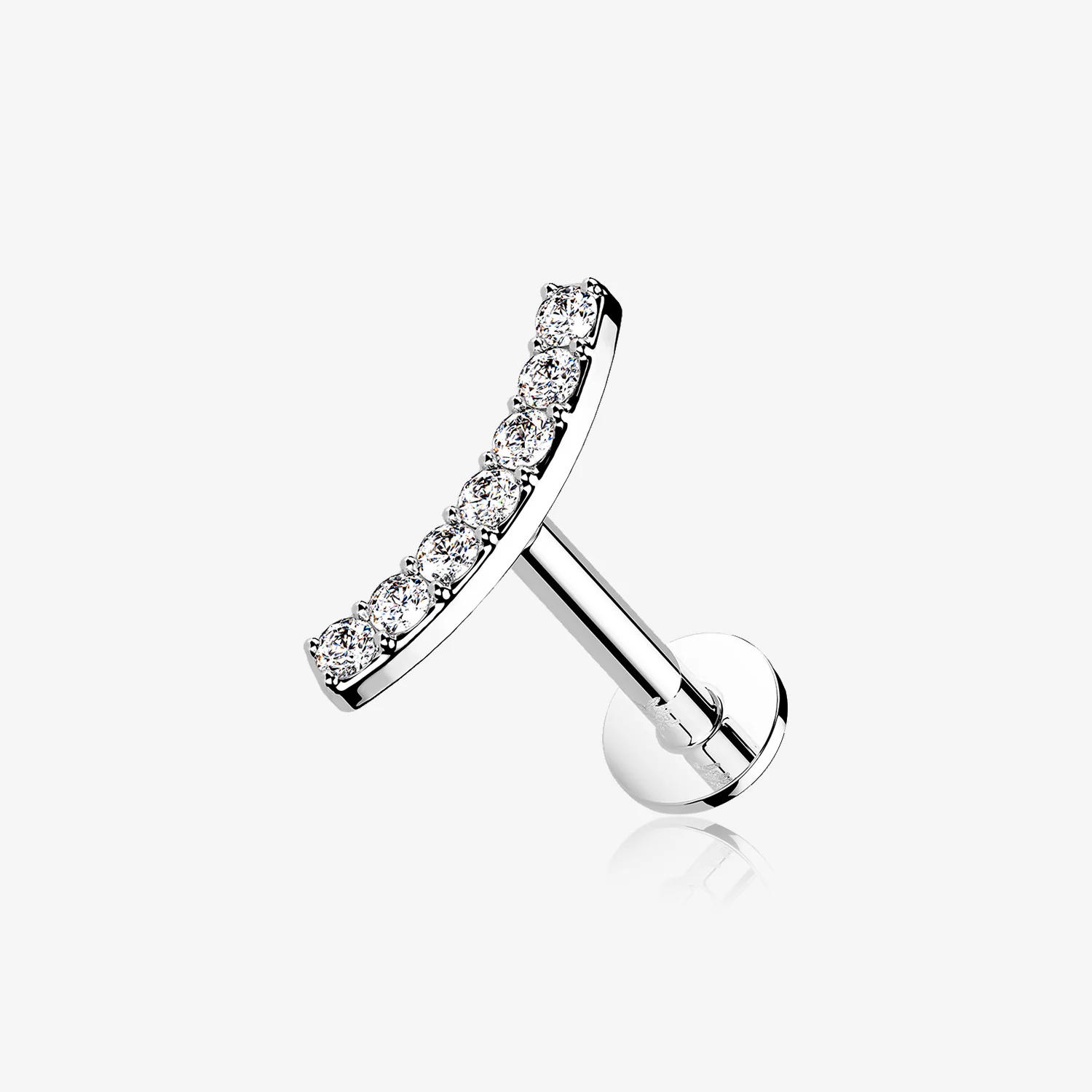 14 Karat White Gold OneFit Threadless Brilliant Sparkle Gems Journey Curve Flat Back Stud Labret