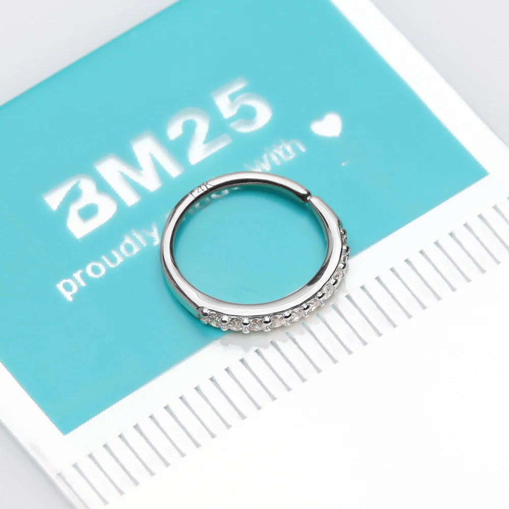 14 Karat White Gold Brilliant Sparkle Lined Multi-Gem Bendable Hoop Ring - Image 3