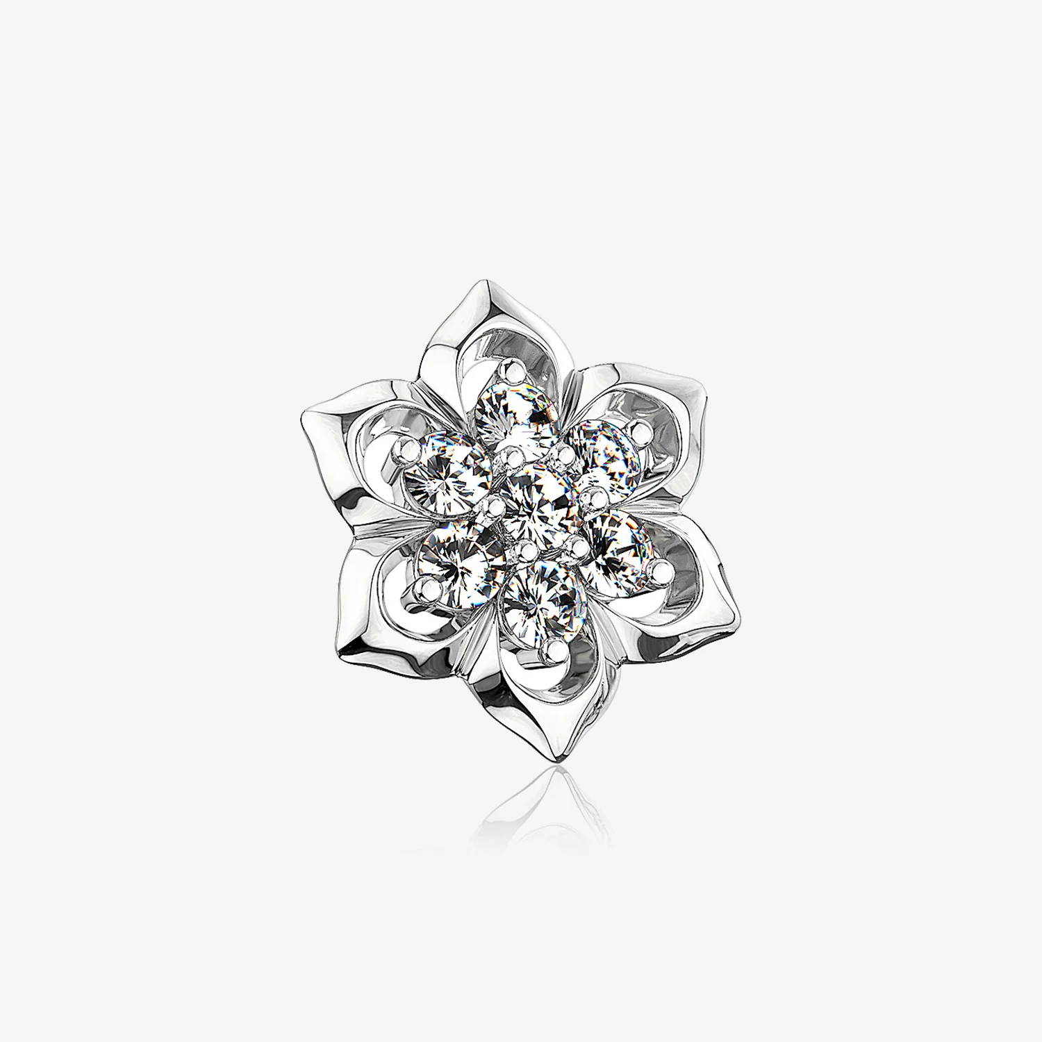 14 Karat White Gold Brilliant Sparkle Lotus Flower Dermal Anchor Top Part