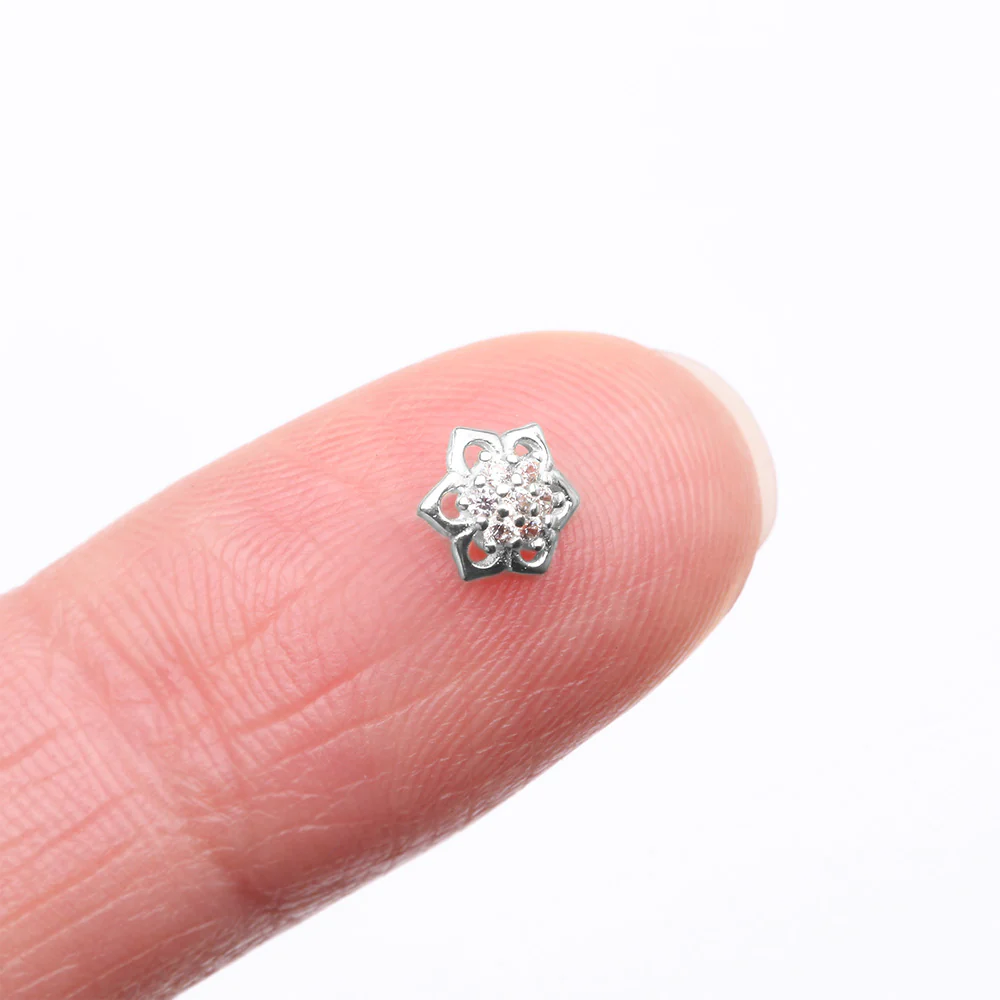 14 Karat White Gold Brilliant Sparkle Lotus Flower Dermal Anchor Top Part - Image 3