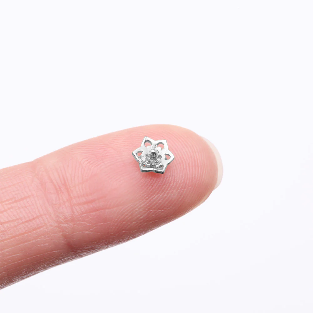 14 Karat White Gold Brilliant Sparkle Lotus Flower Dermal Anchor Top Part - Image 4