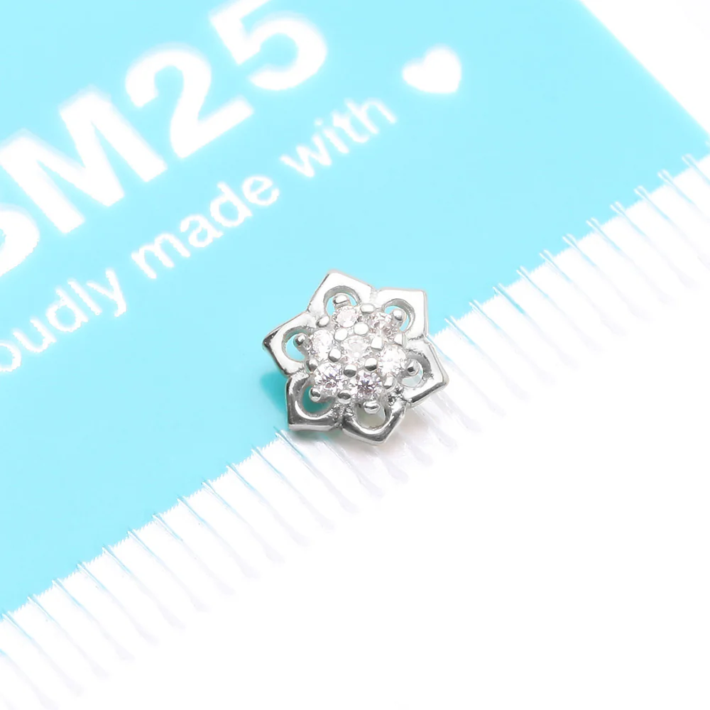 14 Karat White Gold Brilliant Sparkle Lotus Flower Dermal Anchor Top Part - Image 5
