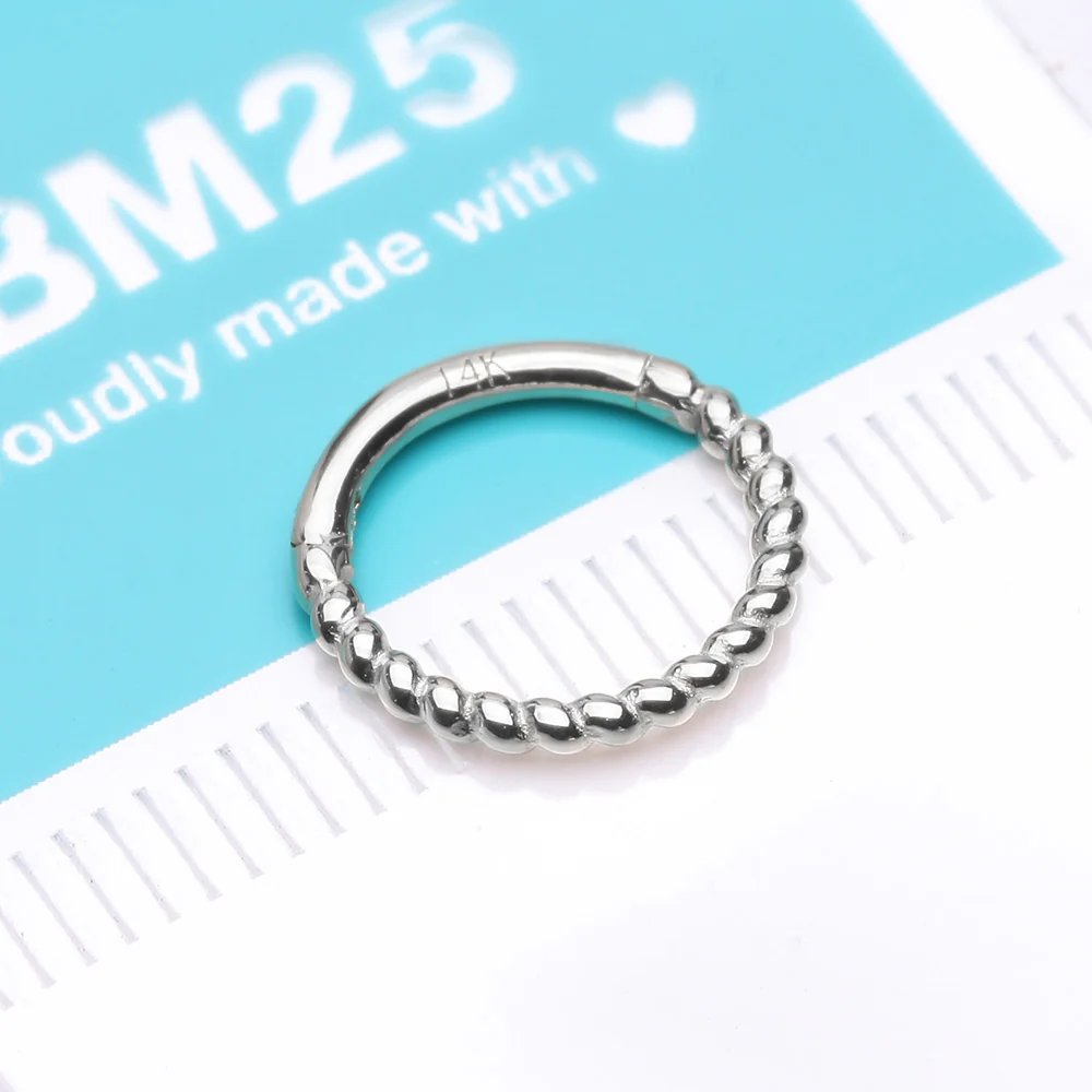 14 Karat White Gold Classic Rope Clicker Hoop Ring - Image 3