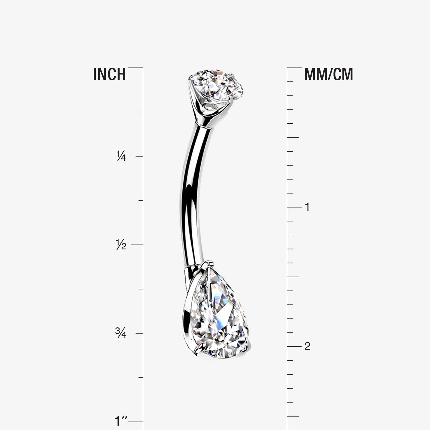 14 Karat White Gold Dainty Brilliant Teardrop Sparkle Belly Button Ring - Image 2