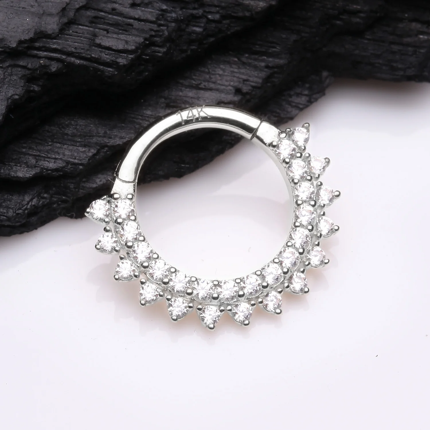 14 Karat White Gold Double Lined Brilliant Sparkle Seamless Clicker Hoop Ring - Image 2