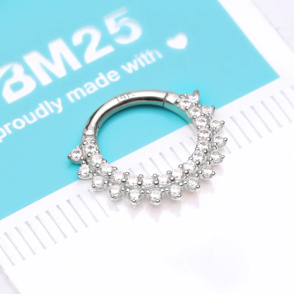 14 Karat White Gold Double Lined Brilliant Sparkle Seamless Clicker Hoop Ring - Image 3