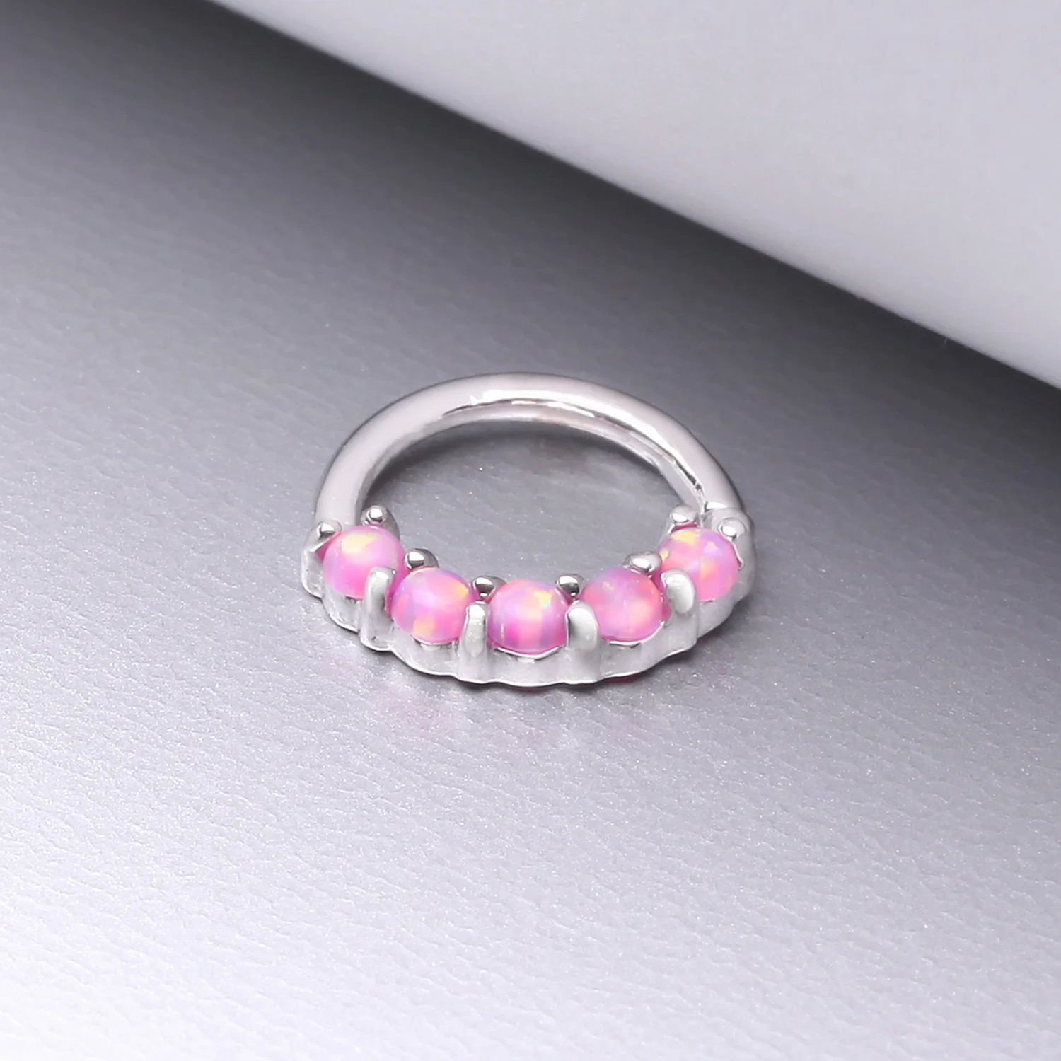14 Karat White Gold Fire Opal Prong Set Lined Bendable Hoop Ring* - Image 2