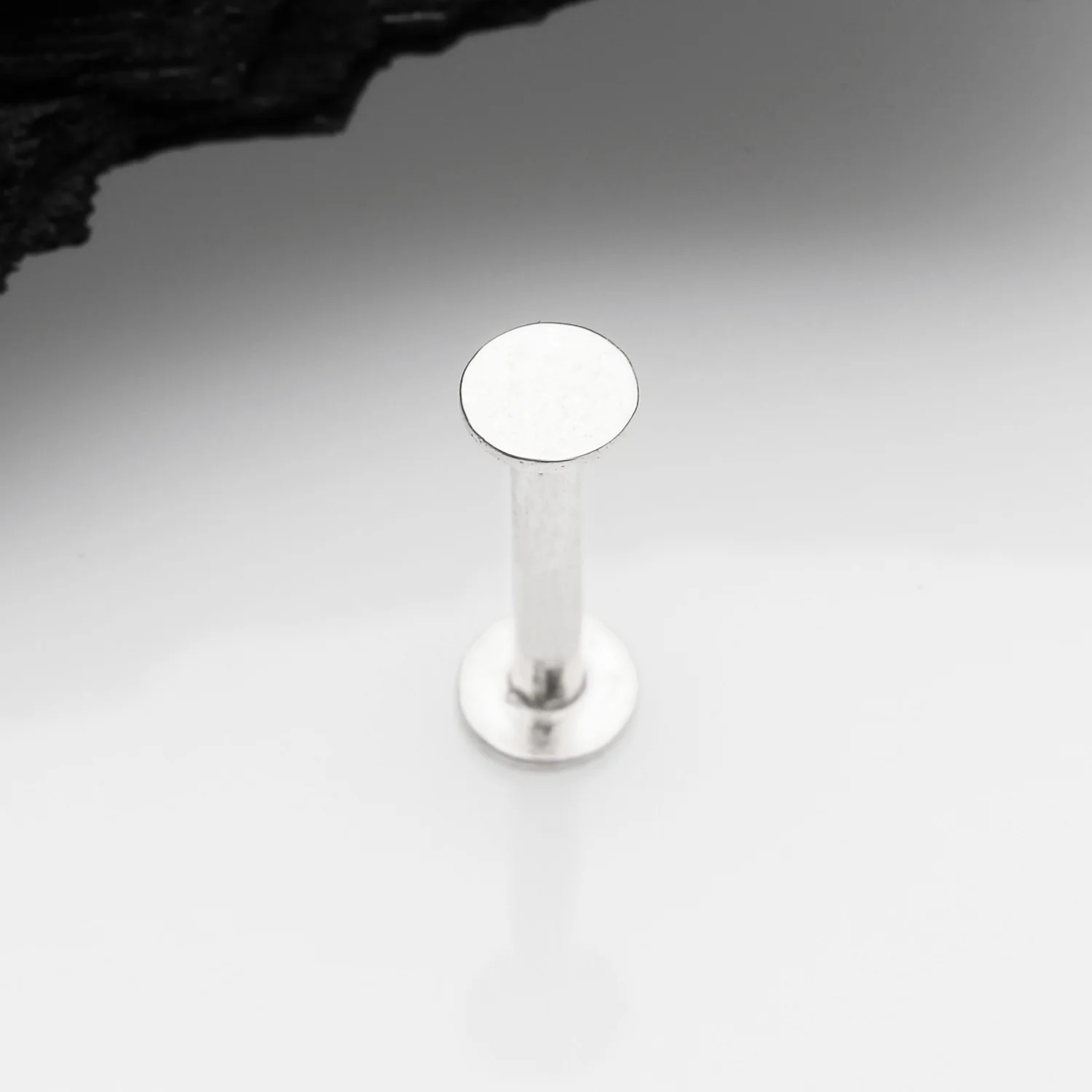 14 Karat White Gold OneFit Threadless Flat Round Top Flat Back Stud Labret - Image 2