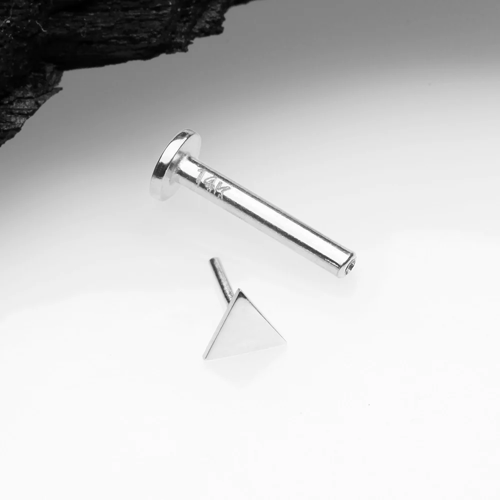 14 Karat White Gold OneFit Threadless Flat Triangle Top Flat Back Stud Labret - Image 3