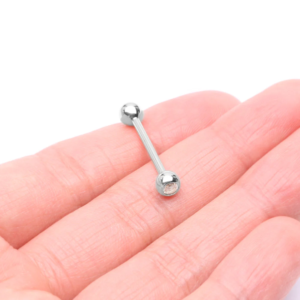 14 Karat White Gold Gem Ball Top Barbell - Image 3