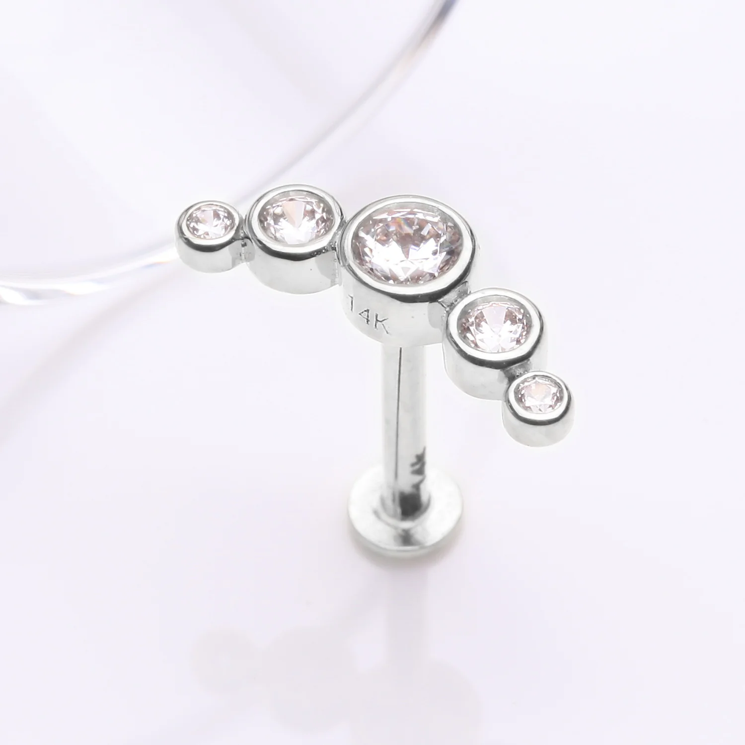 14 Karat White Gold OneFit Threadless Journey Bubble Sparkle Flat Back Stud Labret - Image 2