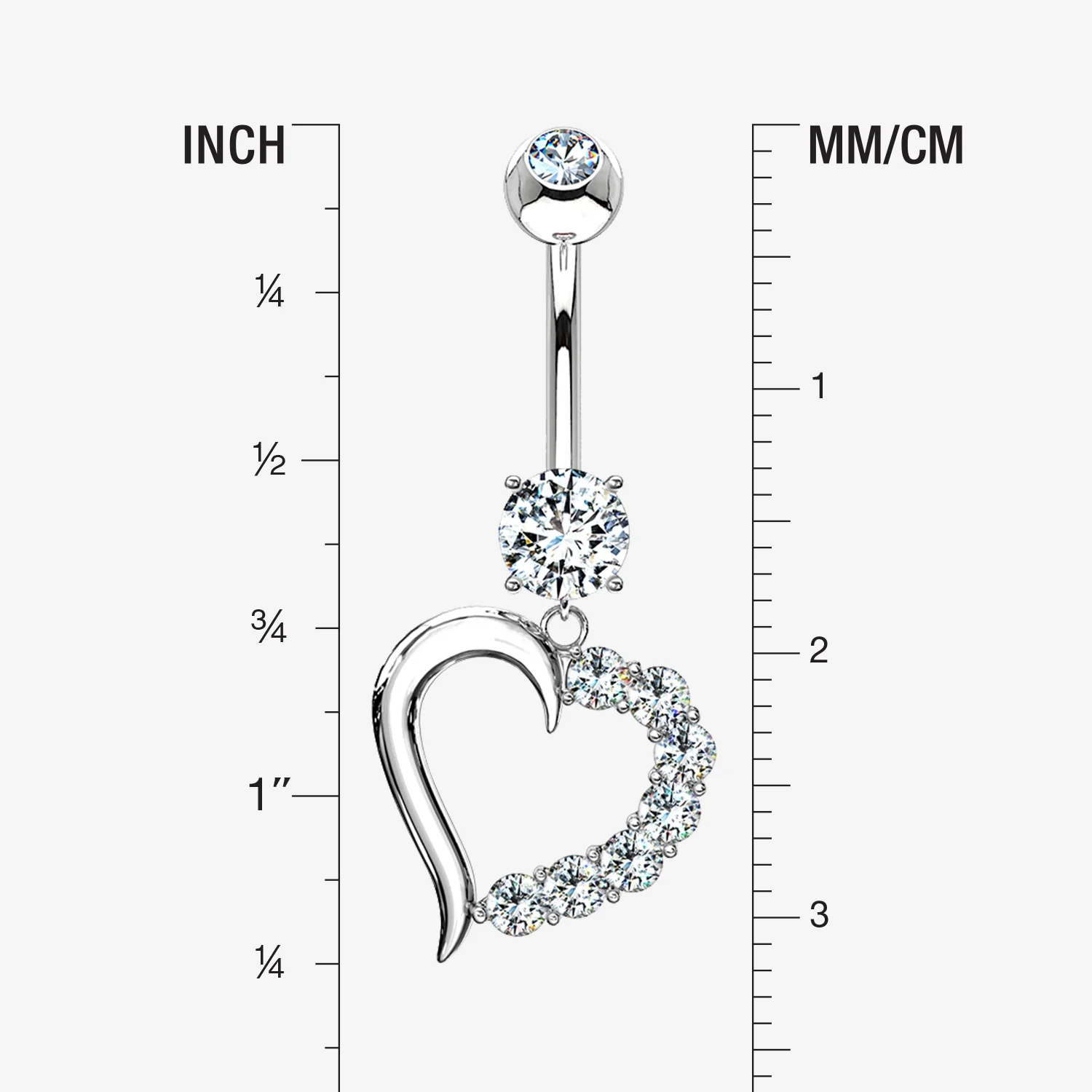 14 Karat White Gold Journey Sparkle Heart Dangle Belly Button Ring - Image 2