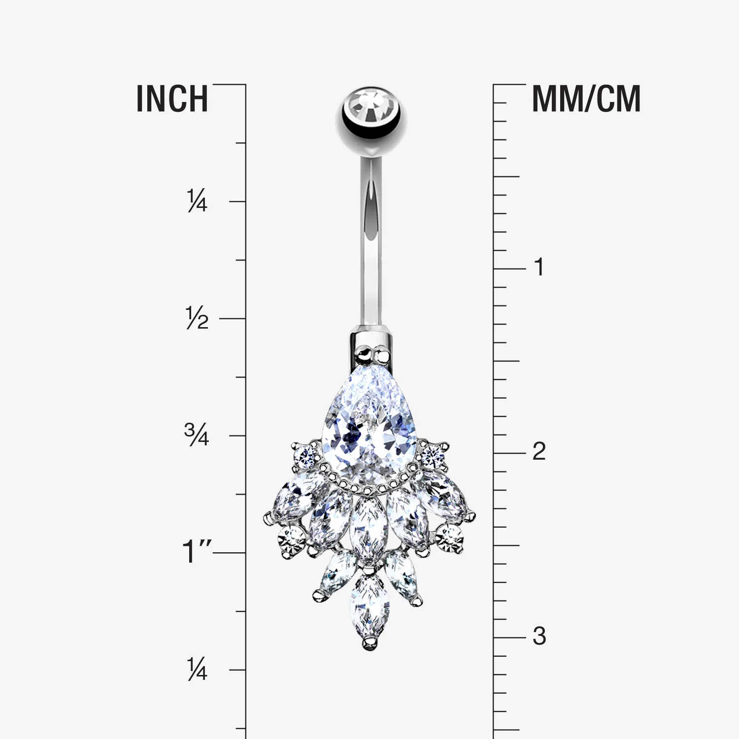 14 Karat White Gold Luscious Floral Sparkle Teardrop Belly Button Ring - Image 2