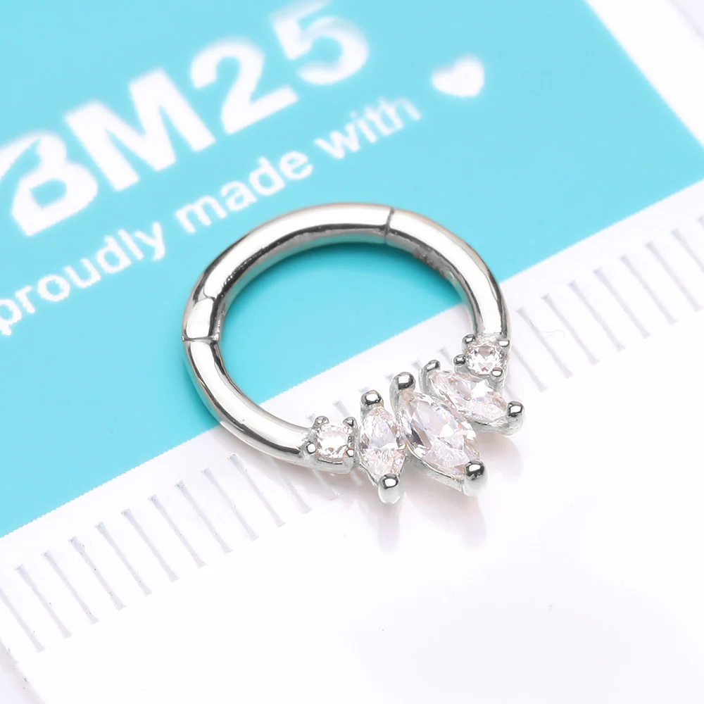 14 Karat White Gold Marquise Floral Sparkle Clicker Hoop Ring - Image 3